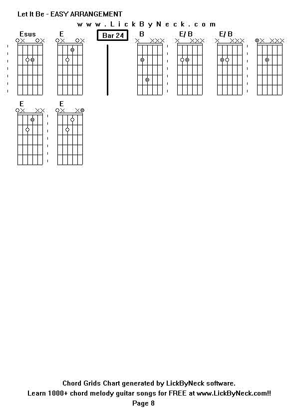 Chord Grids Chart of chord melody fingerstyle guitar song-Let It Be - EASY ARRANGEMENT,generated by LickByNeck software.